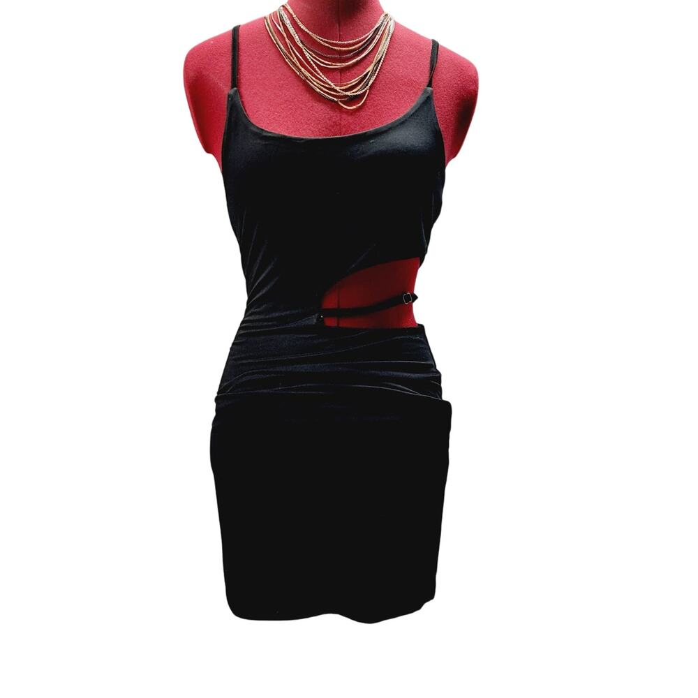 Itty Bitty Black Mini Open Side Spaghetti Strap Party Club Dress Med